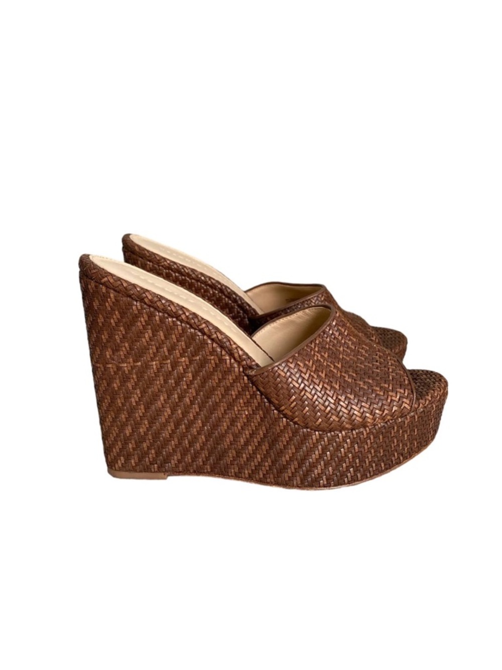 Veronica Beard Brown Woven Platform Wedge Slides